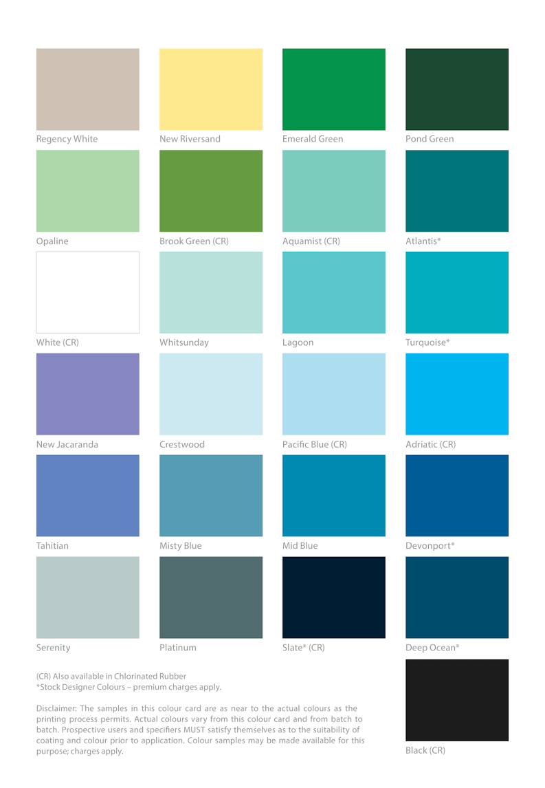 Luxapool Colour Chart